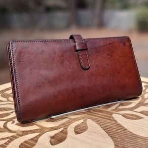 Vintage Coach Rich Brown Water Buffalo Bifold Long Wallet Tab And Loop Closure
